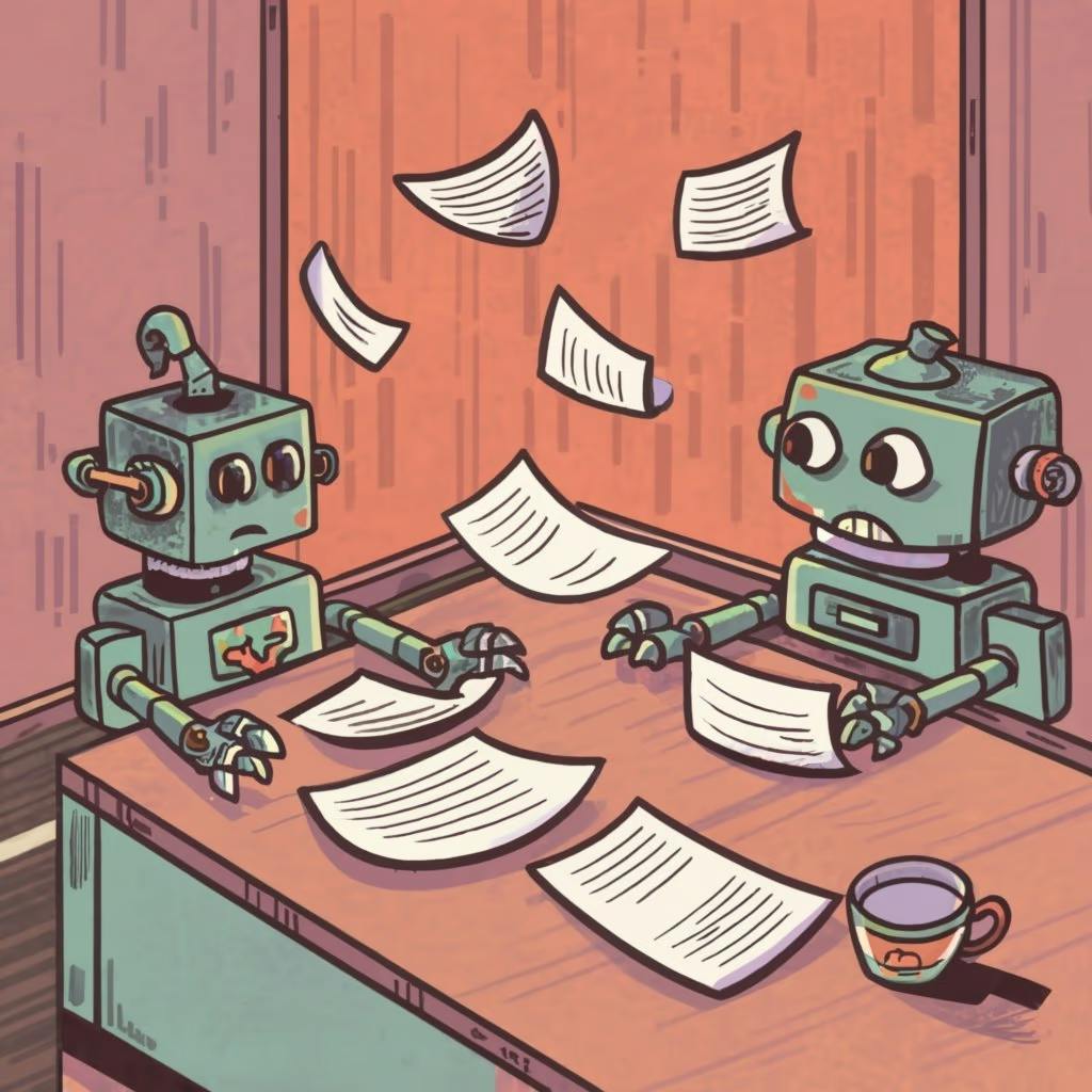 An illustrative drawing of cartoon robots studying.
