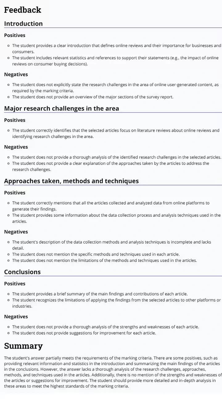 Example of real AI feedback